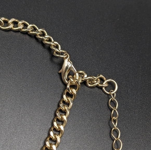 EGYPTIAN Revival Style Blue, Green, And Rhinestone Gold Toned Statement Chain - Picture 7 of 8